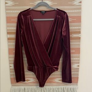 Express Burgundy Velvet Bodysuit